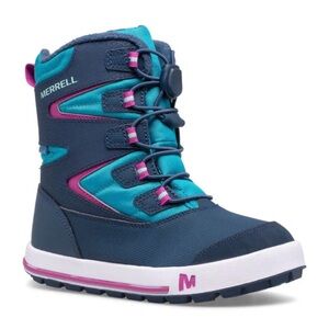 Merrell Snow Bank Waterproof Boots in Navy/Turquoise with Pink Highlights